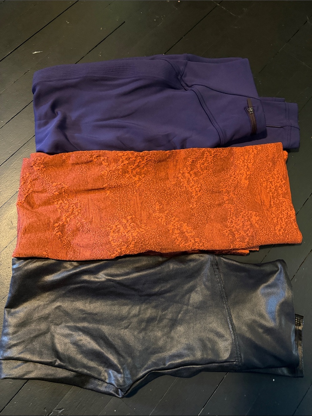 SPANX Lululemon and GymShark size large Purple, Orange & Black Leggings Trio